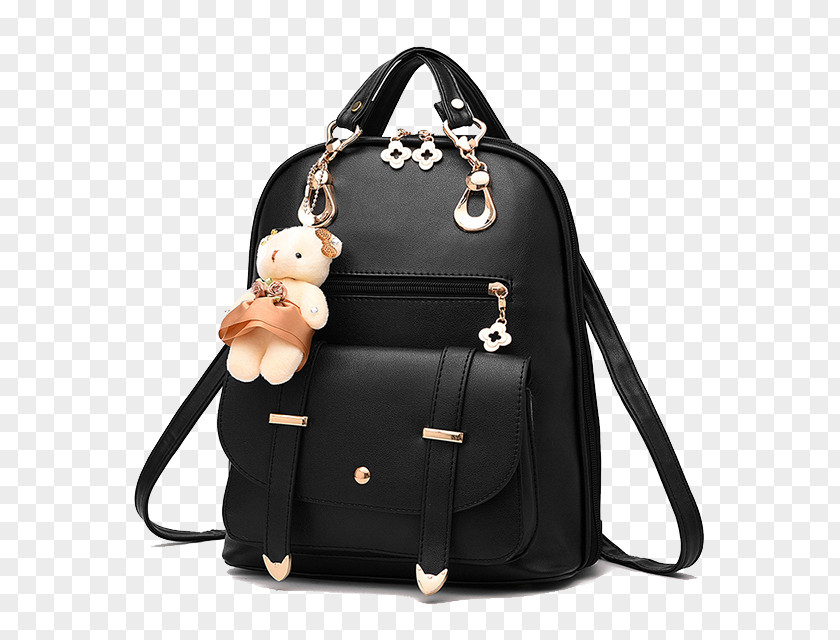 Lady Black Backpack Handbag Fashion Leather PNG