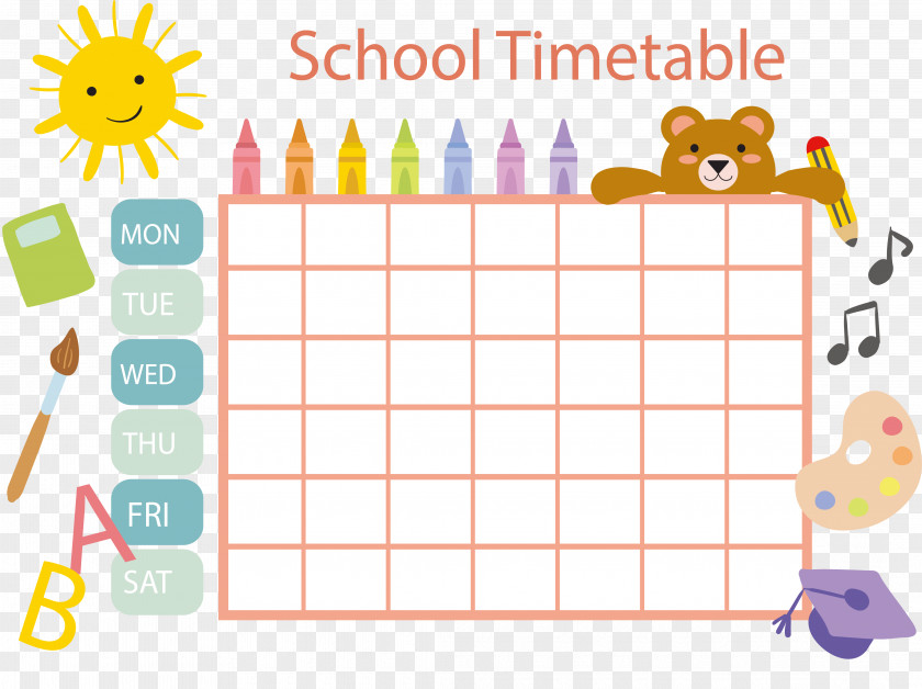 Pastel Crayon Schedule School Timetable Template Clip Art PNG
