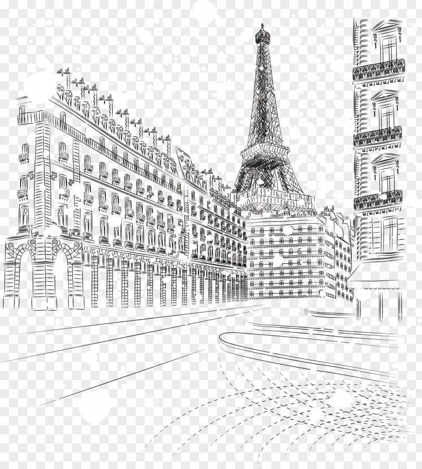 Snow City Eiffel Tower Winter Drawing Sketch PNG