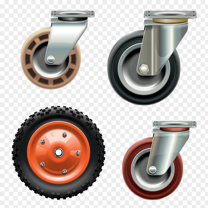 Cartoon Hand Colored Tires Wheel Caster Trolley Shopping Cart PNG