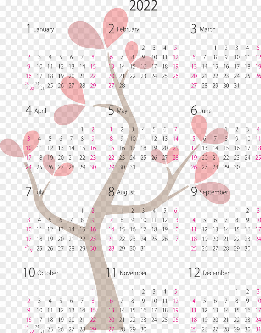 2022 Yearly Calendar Printable PNG