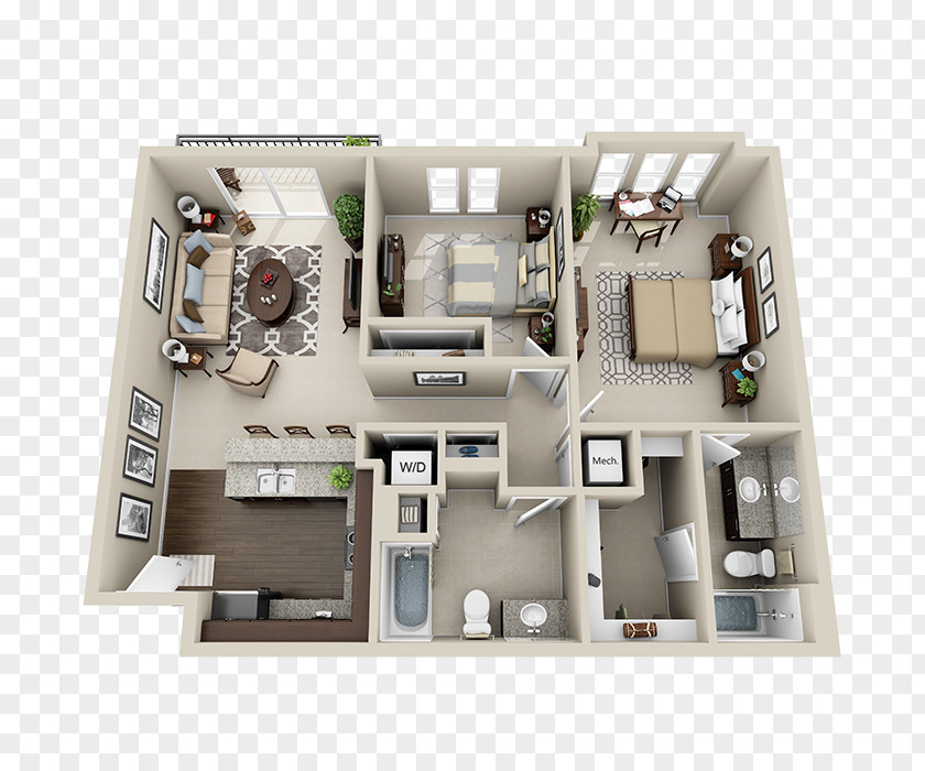 House Plan Apartment 3D Floor PNG