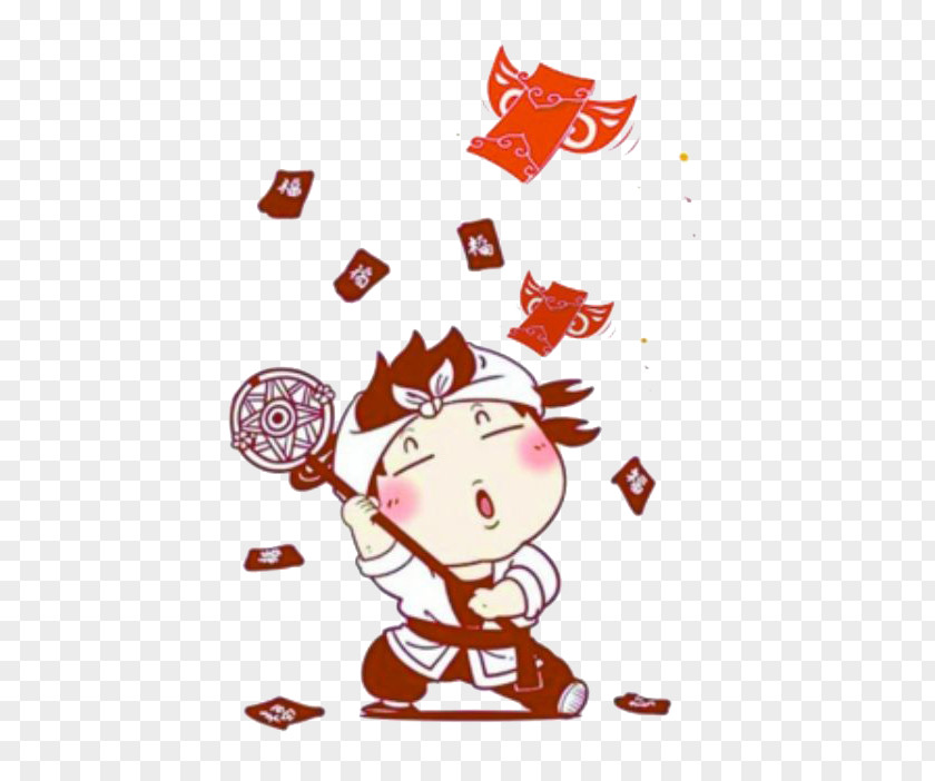 Little Boy Grab Red Envelope Chinese New Year Illustration PNG