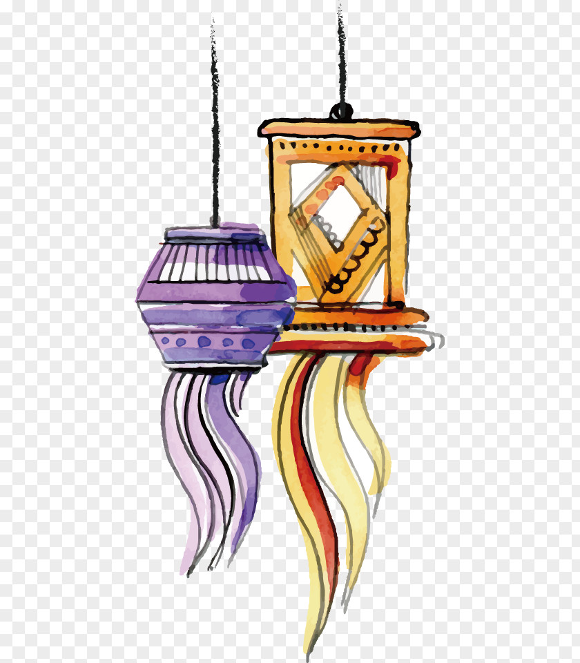 Vector Hand-painted Lamp Diwali Diya Dussehra Greeting Card Illustration PNG