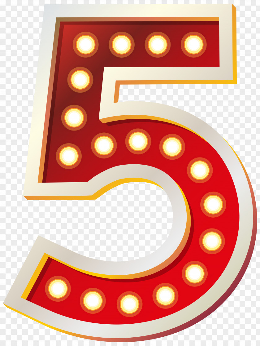Red Number Five With Lights Clip Art Image Area Pattern PNG
