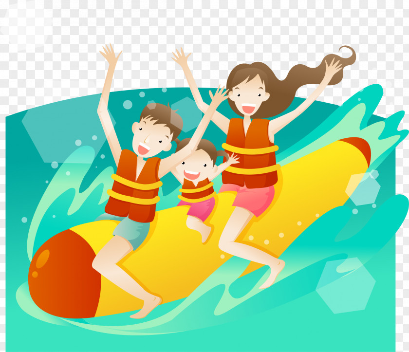 Sitting On A Banana Boat Painting Cartoon Illustration PNG