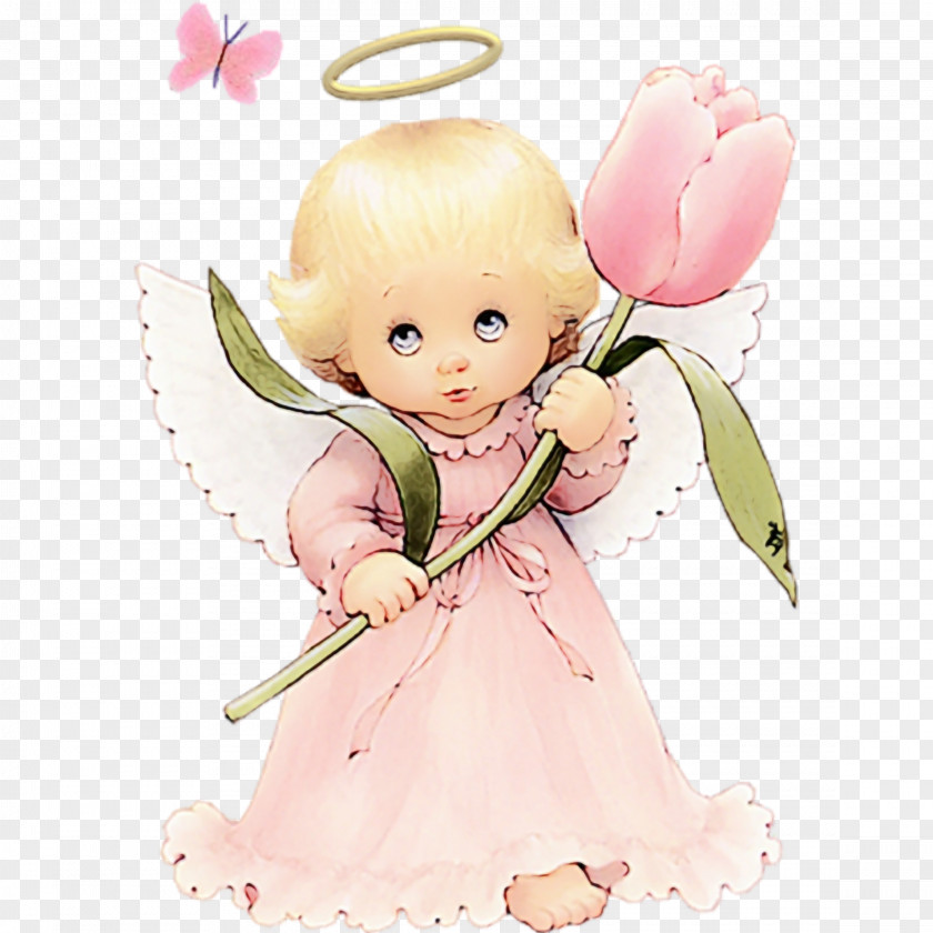 Angel Pink Cartoon Figurine Plant PNG