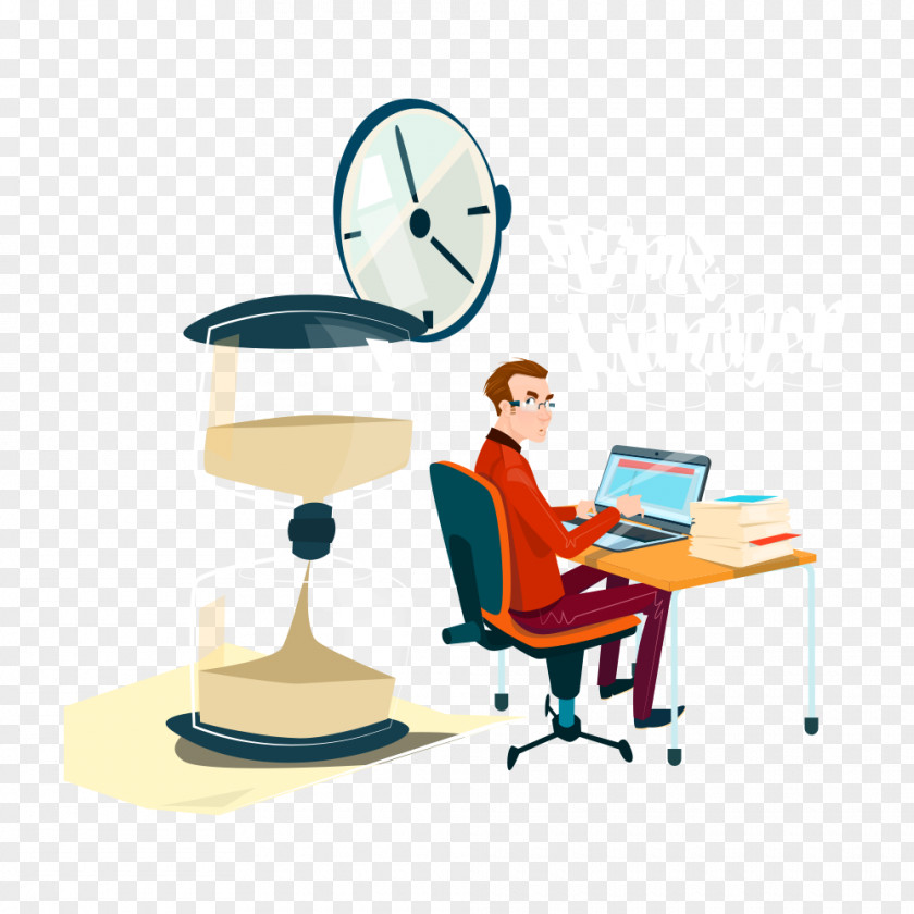 Notebook Clock Vector Work Men Cartoon White-collar Worker Illustration PNG