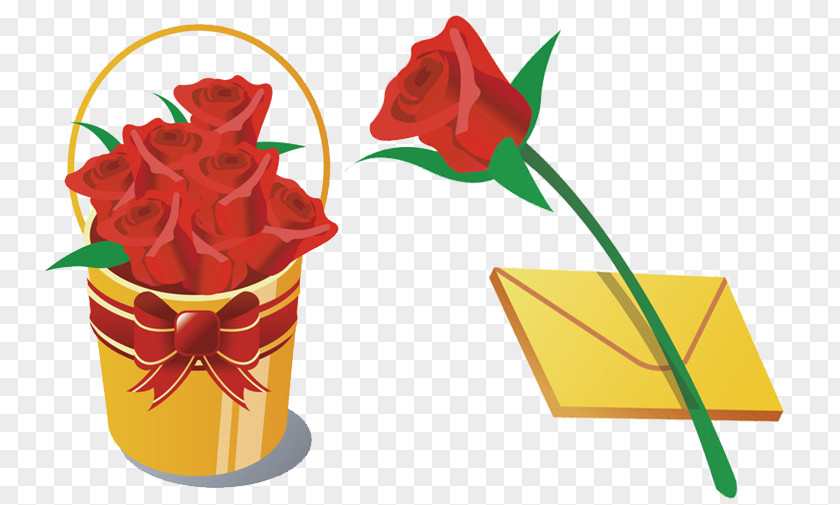 Qixi Rose Flower Bouquet Bucket Clip Art PNG