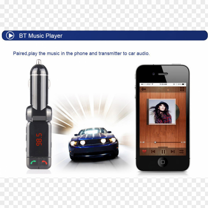 Usb Charger Car FM Transmitter Handsfree Bluetooth Headset PNG