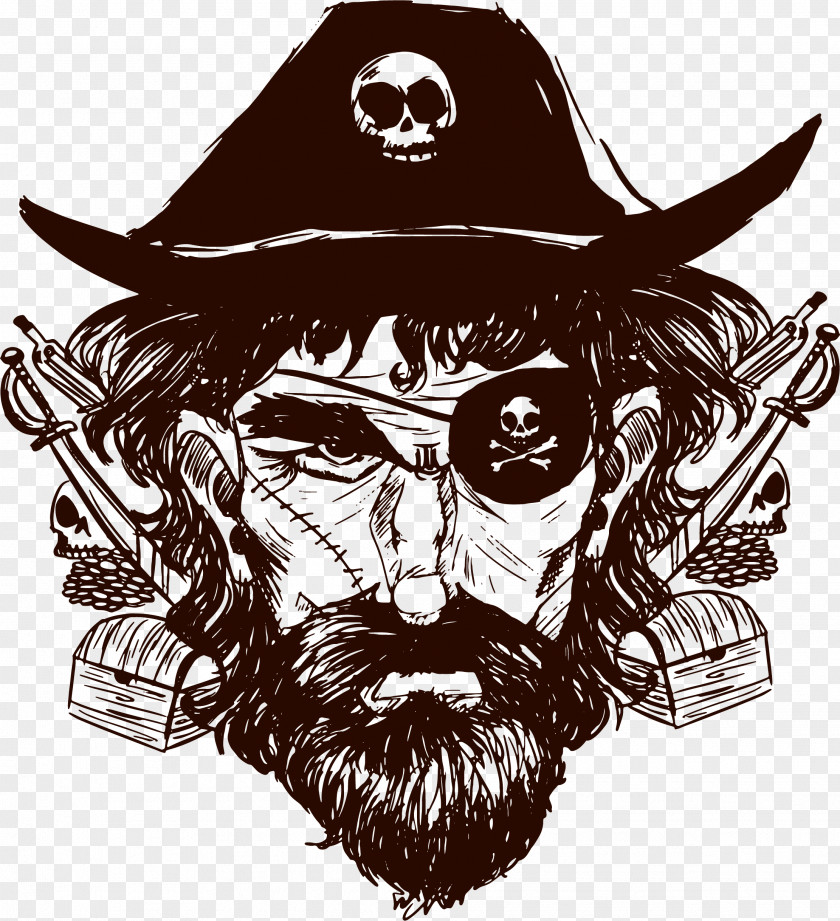 Hand Painted Pirate Captain Piracy Vecteur PNG
