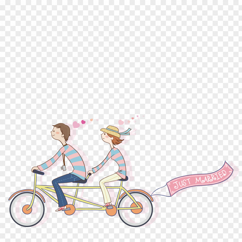 A Couple Riding Bike Bicycle Cycling Cartoon PNG