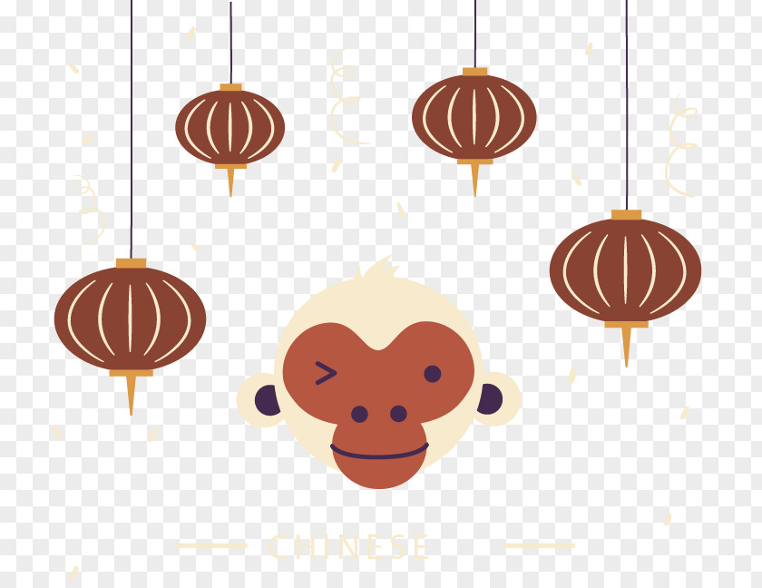 Monkey Zodiac Vector Flat Lanterns Design PNG