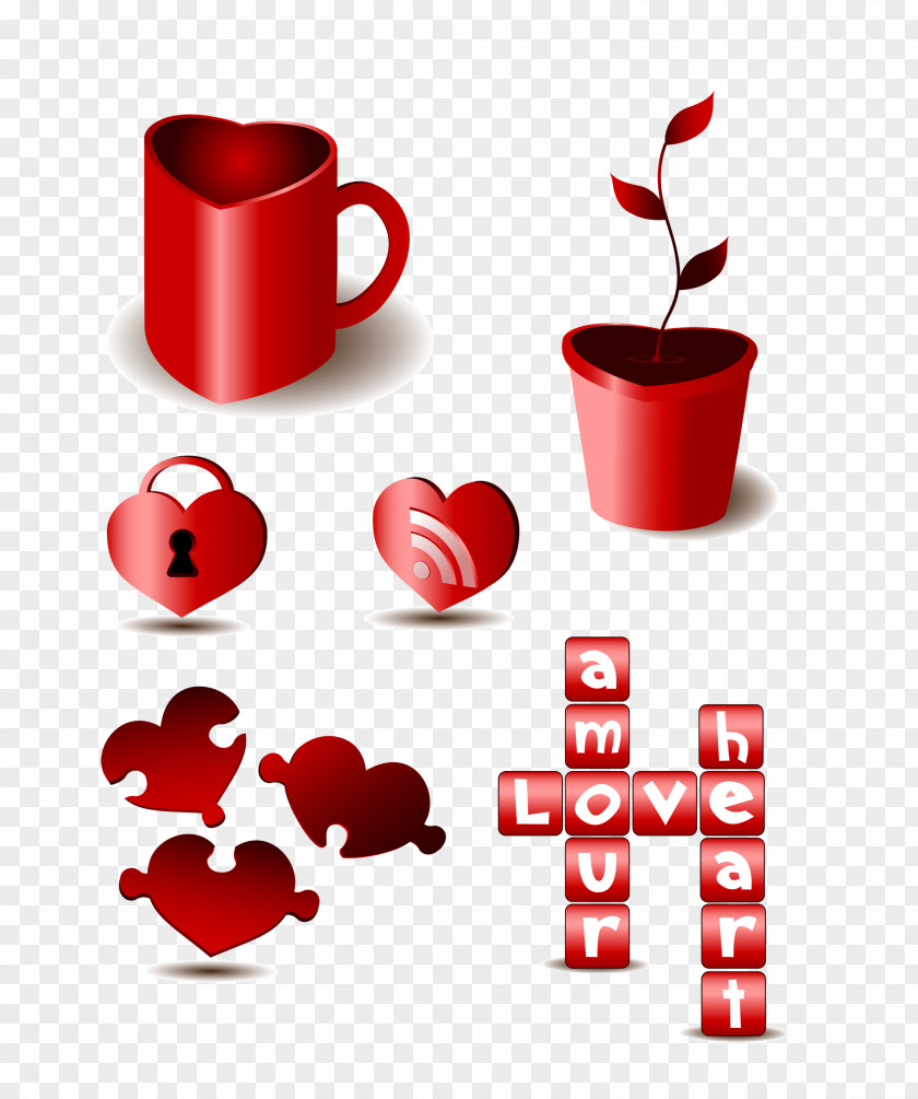 A Variety Of Romantic Valentine's Day Heart-shaped Vector Material Heart Romance PNG