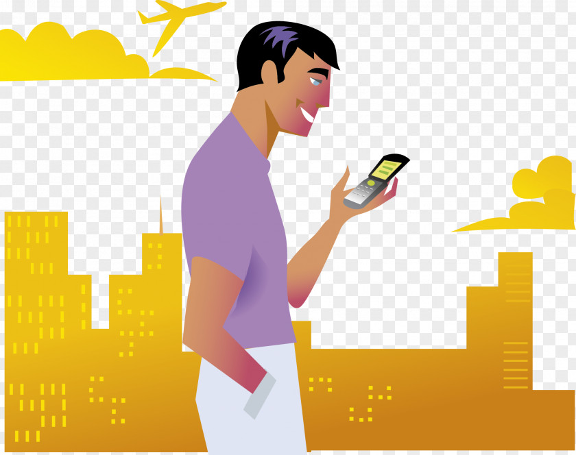 Man Holding A Cell Phone Cartoon Illustration PNG