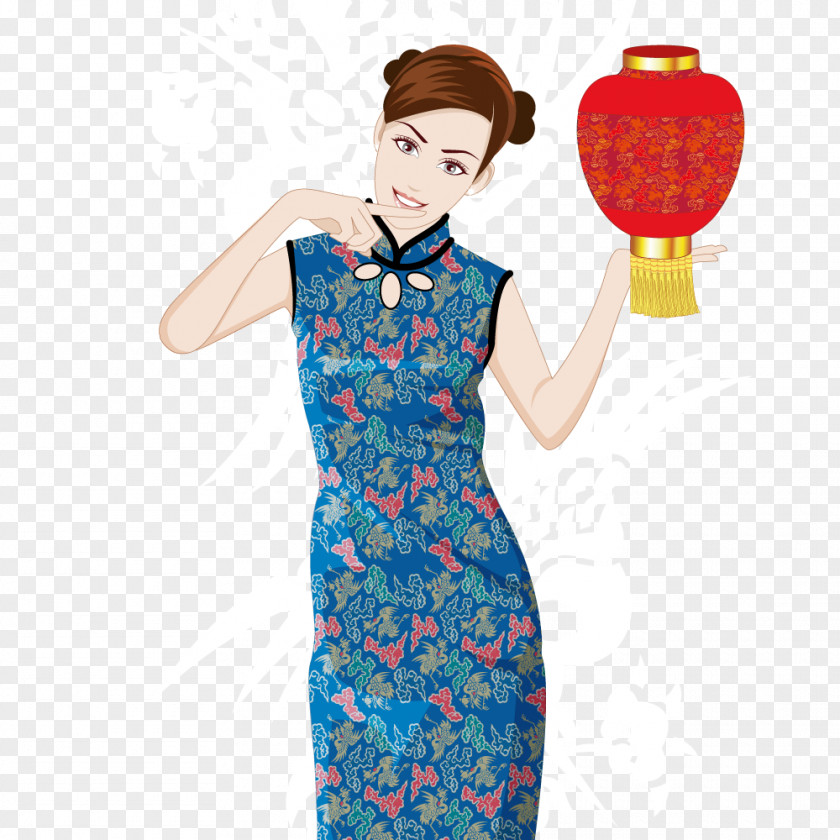 Vector Beautiful Woman Atmosphere China Cheongsam PNG