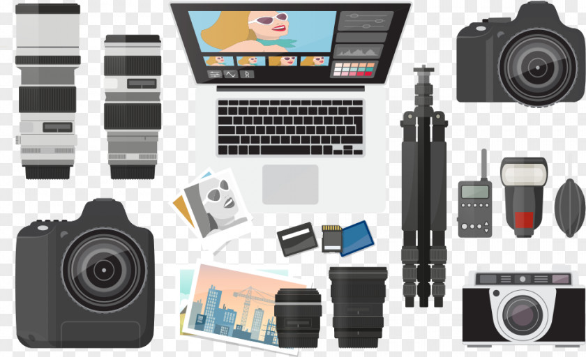 Vector Computers And Photographic Equipment Laptop Camera Lens Computer PNG