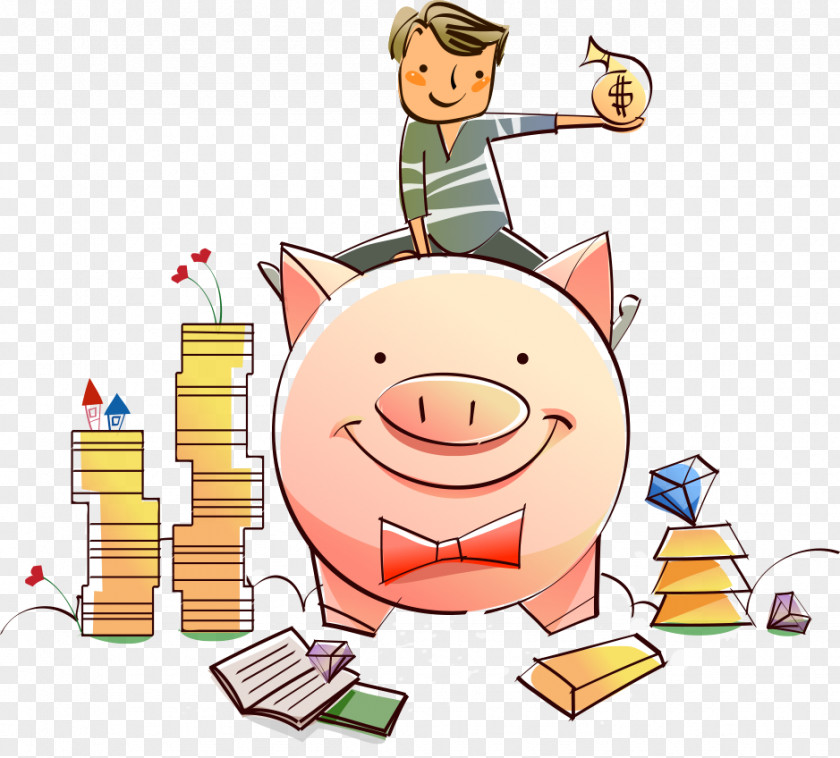 Vector Cartoon Pig Boy Domestic Piggy Bank PNG