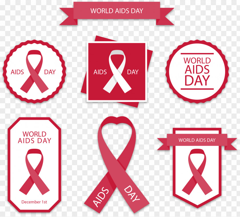 Vector Hand Painted Red Ribbon Logo World AIDS Day PNG