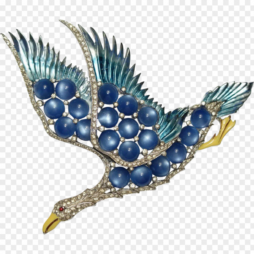 Feather Brooch Cobalt Blue Turquoise Beak PNG
