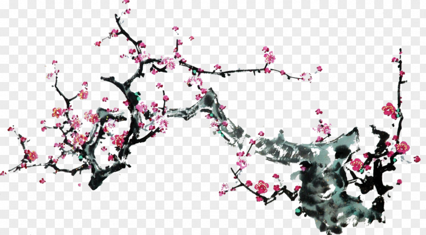 Design Ink Wash Painting Plum Blossom Japanese Illustrator PNG