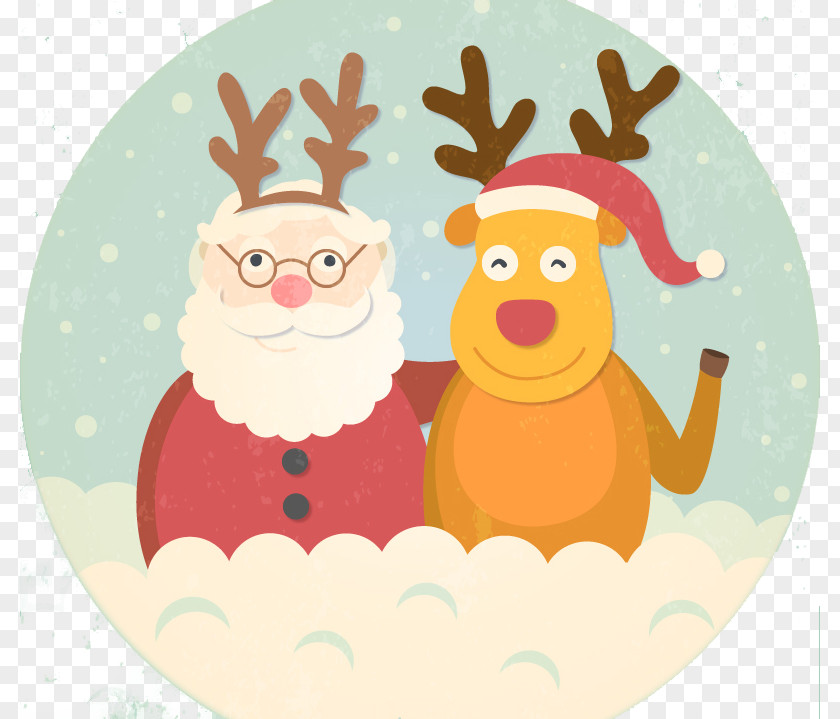 Flat Santa With Elk Claus Reindeer Christmas New Years Day PNG