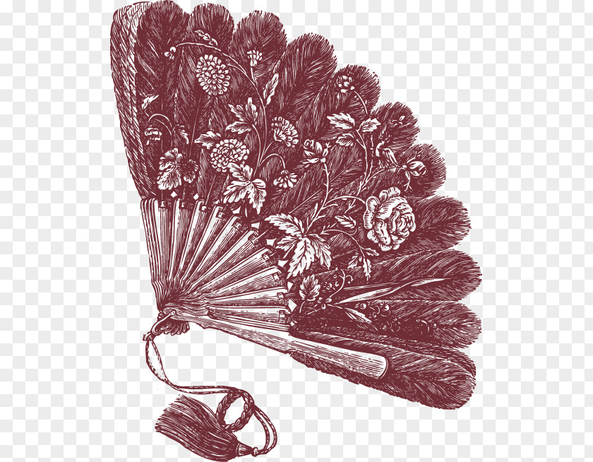 Hand-painted Feather Pattern Folding Fan Drawing Work Of Art PNG