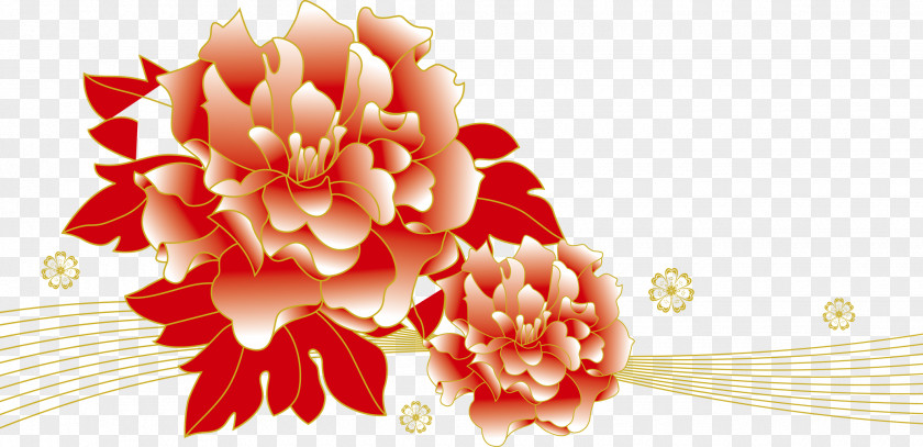 Phnom Penh Peony Decorative Red Card Download PNG