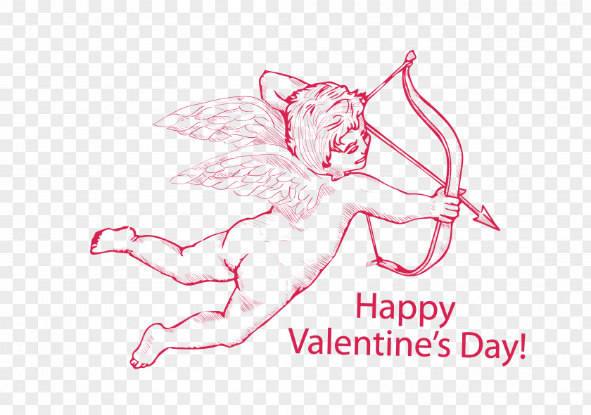 Vector Red Love God Angel Cupid Deity Valentines Day Illustration PNG