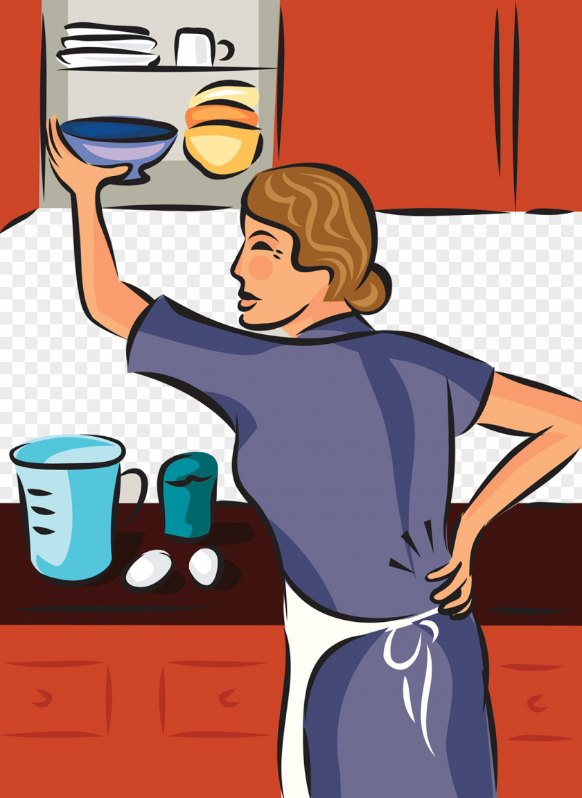 Housewife Kitchen Cupboard Illustrator Dish Cabinet Tableware Illustration PNG
