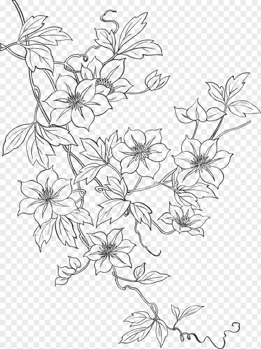 Flower Line Art Embroidery Drawing Pattern PNG