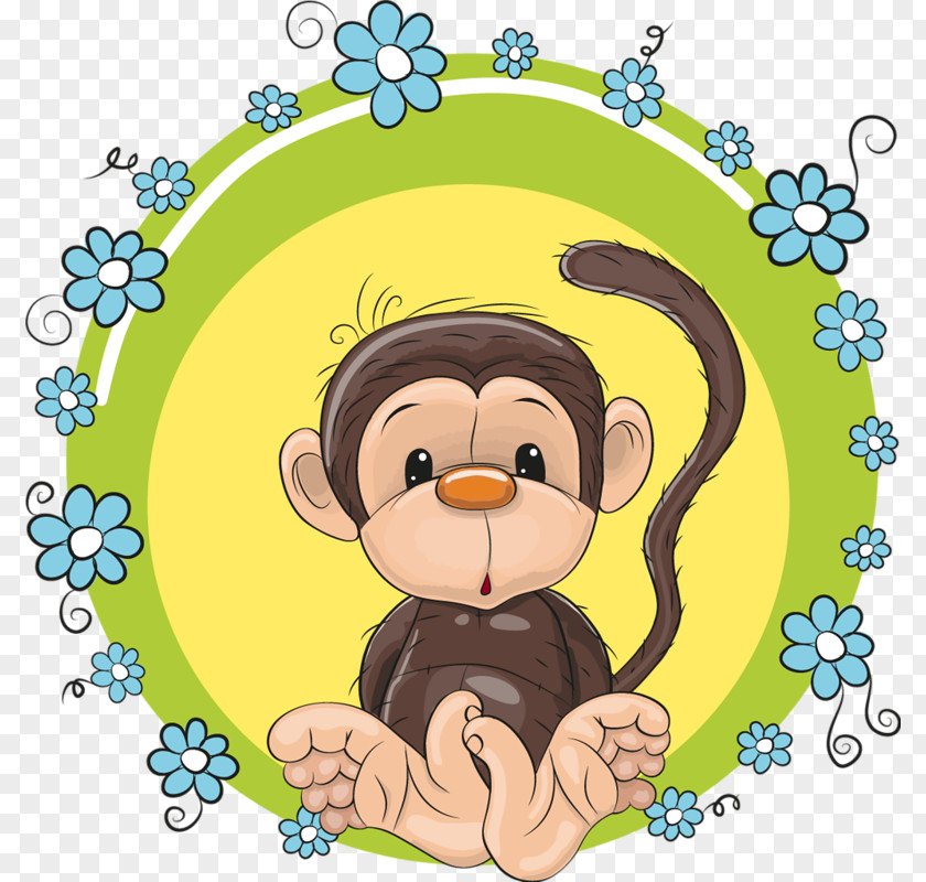 Monkey Sitting Garland Flower Clip Art PNG