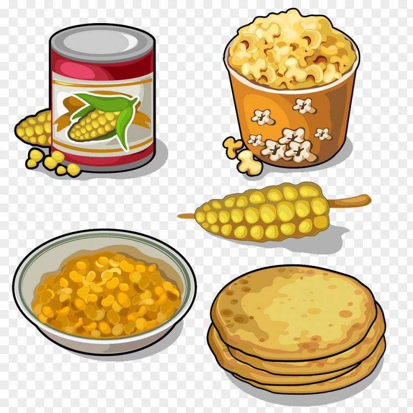 Cartoon Corn Cuisine Popcorn Pupusa On The Cob Taco Maize PNG