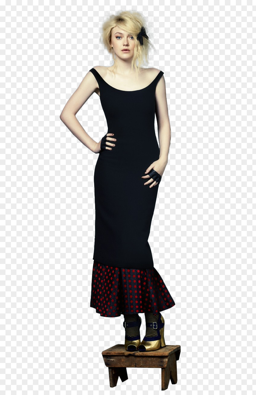 Dakota Fanning Little Black Dress Shoulder Sleeve Skirt PNG