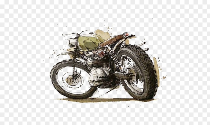 Hand-painted Motorcycle Drawing Art Watercolor Painting Illustration PNG