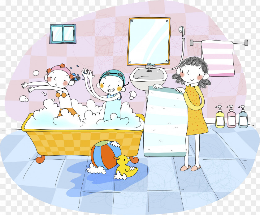 The Children In Bathtub Of Martial Arts Bathing Child Illustration PNG