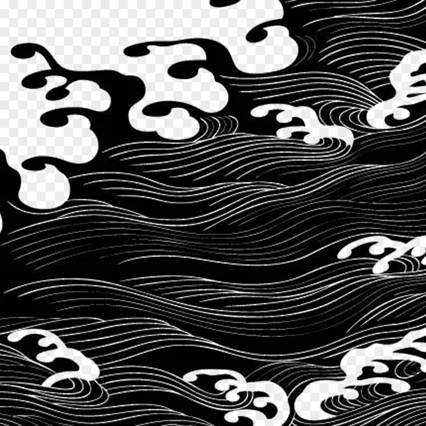 Night Wave Wind Motif Sea Illustration PNG