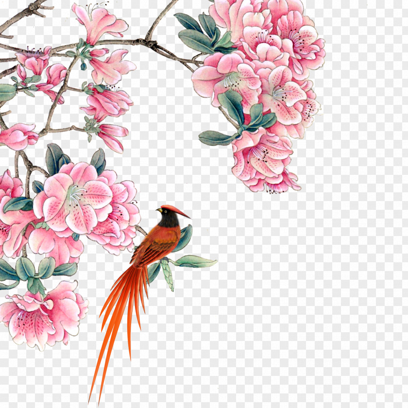 Birds And Flowers TIFF Ink Wash Painting PNG