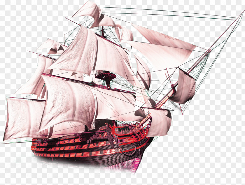 Hand-painted Sailing Voyage Ship PNG