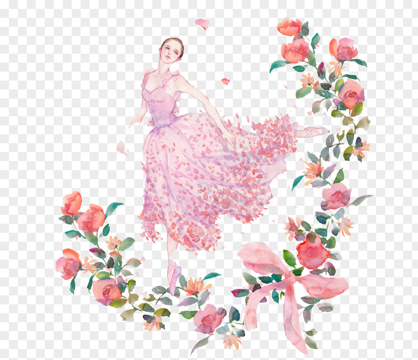 Pink Watercolor Flower Girl PNG watercolor flower girl clipart PNG