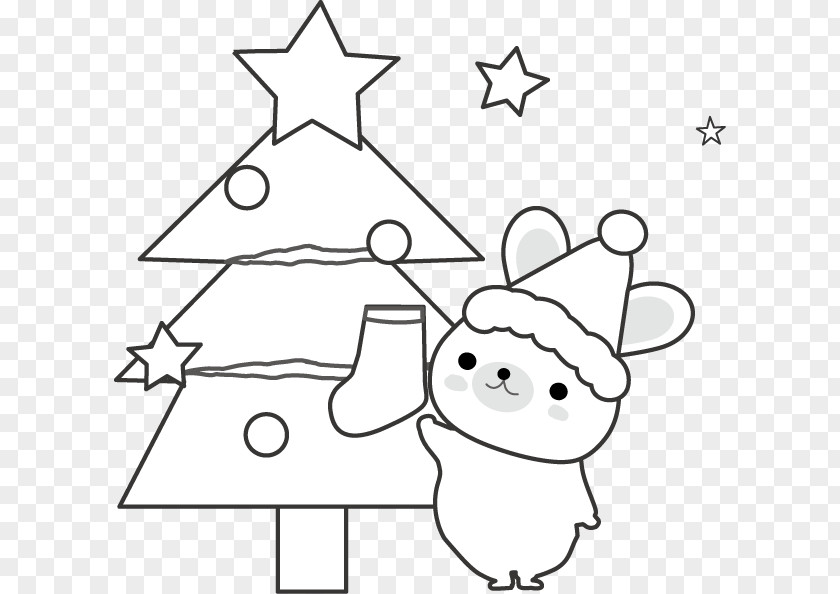Christmas Tree Black And White. PNG