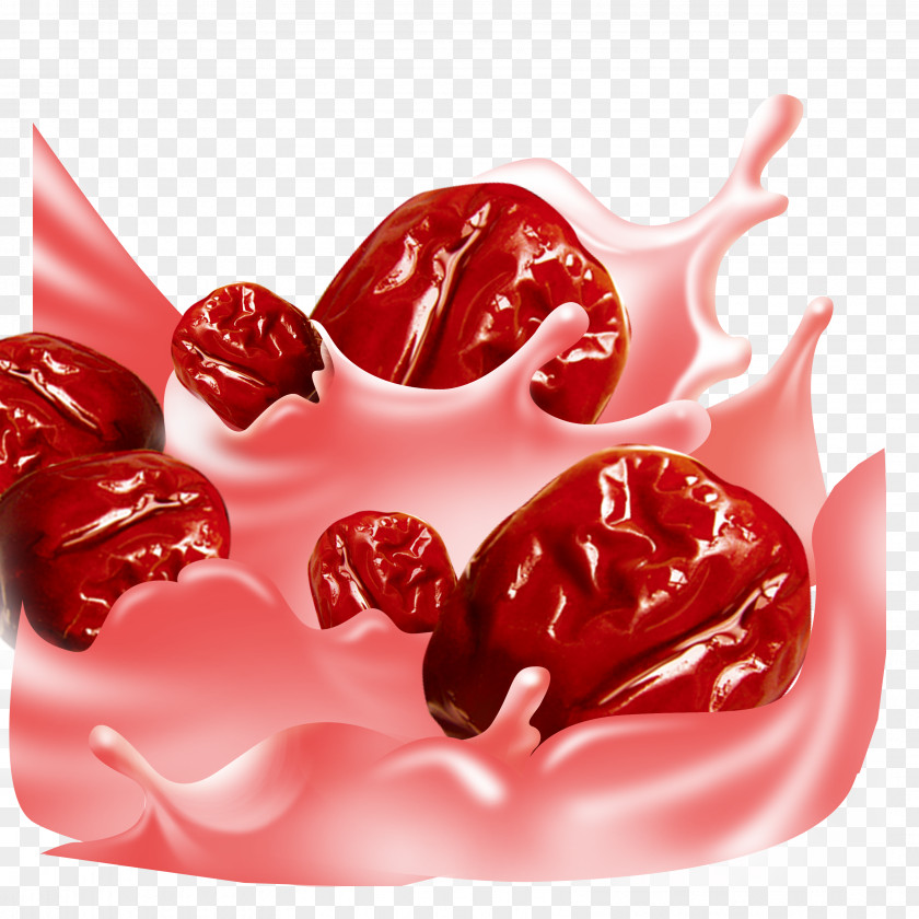 Red Dates Milk Drinks Elements Cows Jujube Cream Food PNG