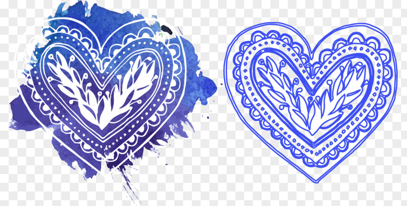 Blue Pattern Watercolor Painting Heart Vector Graphics Design PNG