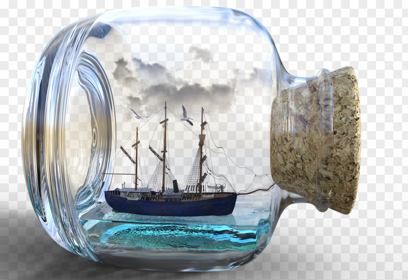 Water Glass Wine Bottle Ship PNG