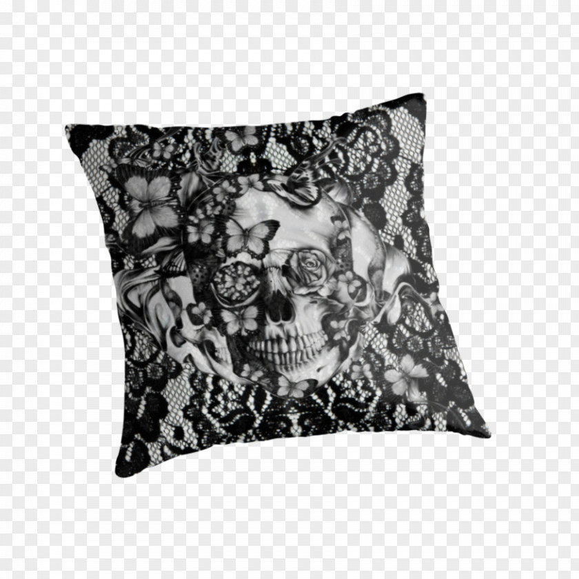 Skull Pattern Bobbin Lace Textile Pillow PNG
