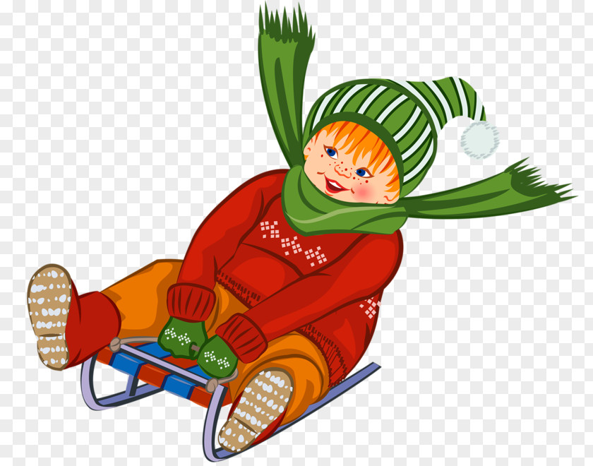 Child Sitting On A Sled Winter Snowman Illustration PNG