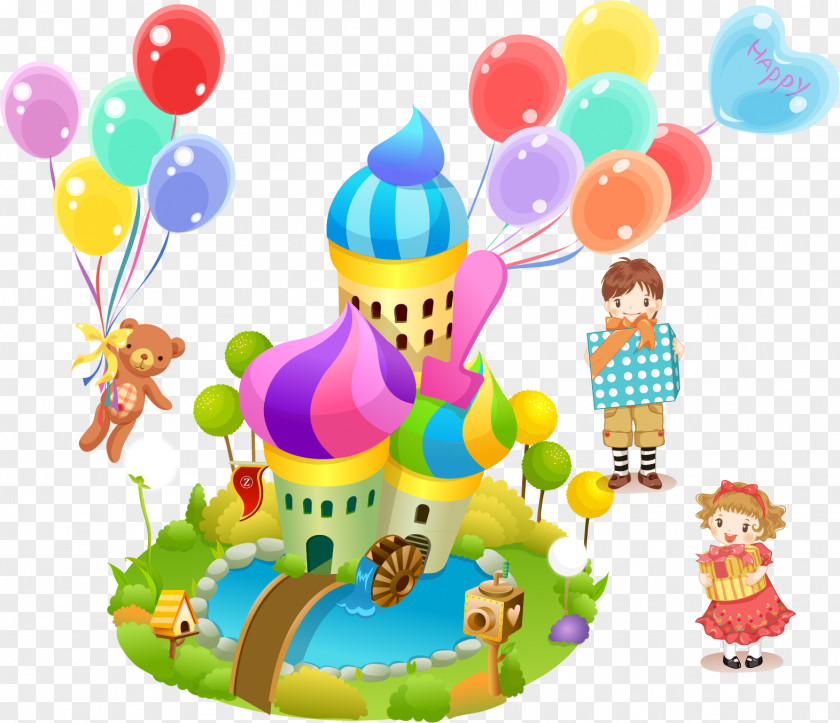 Castle Amusement Park Balloon Bear Children Cartoon PNG