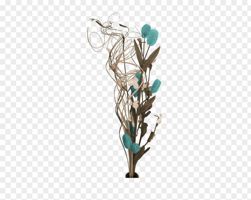 Flower Basket Twig Plant Stem Turquoise PNG