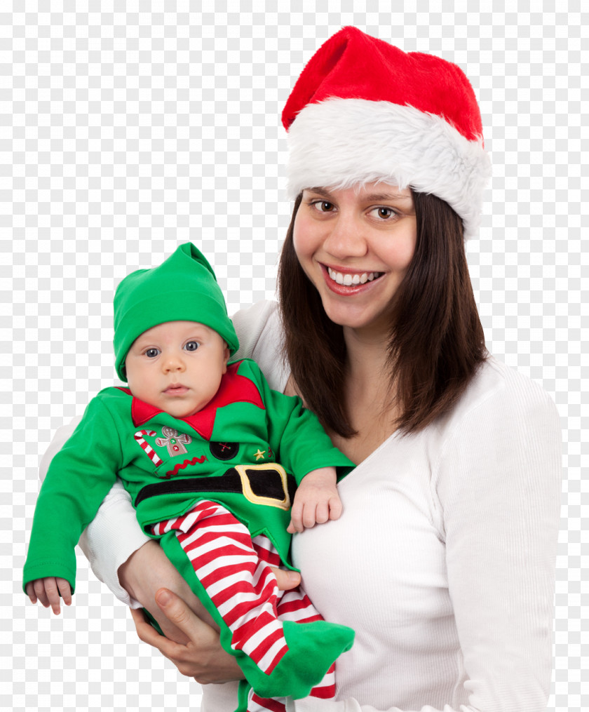 Mom And Baby In Christmas Mother Santa Claus PNG