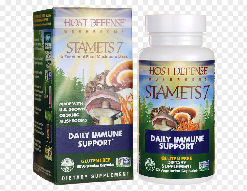 Mushroom Dietary Supplement Vegetarian Cuisine Host Defense Stamets 7 Turkey Tail PNG